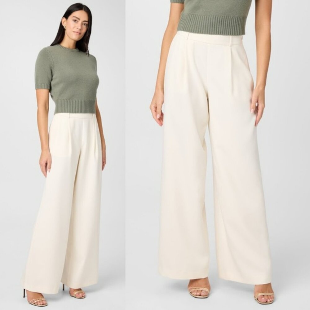 Toccin NWT Hailey Pleated Wide Leg Trouser in Ivory Size 12